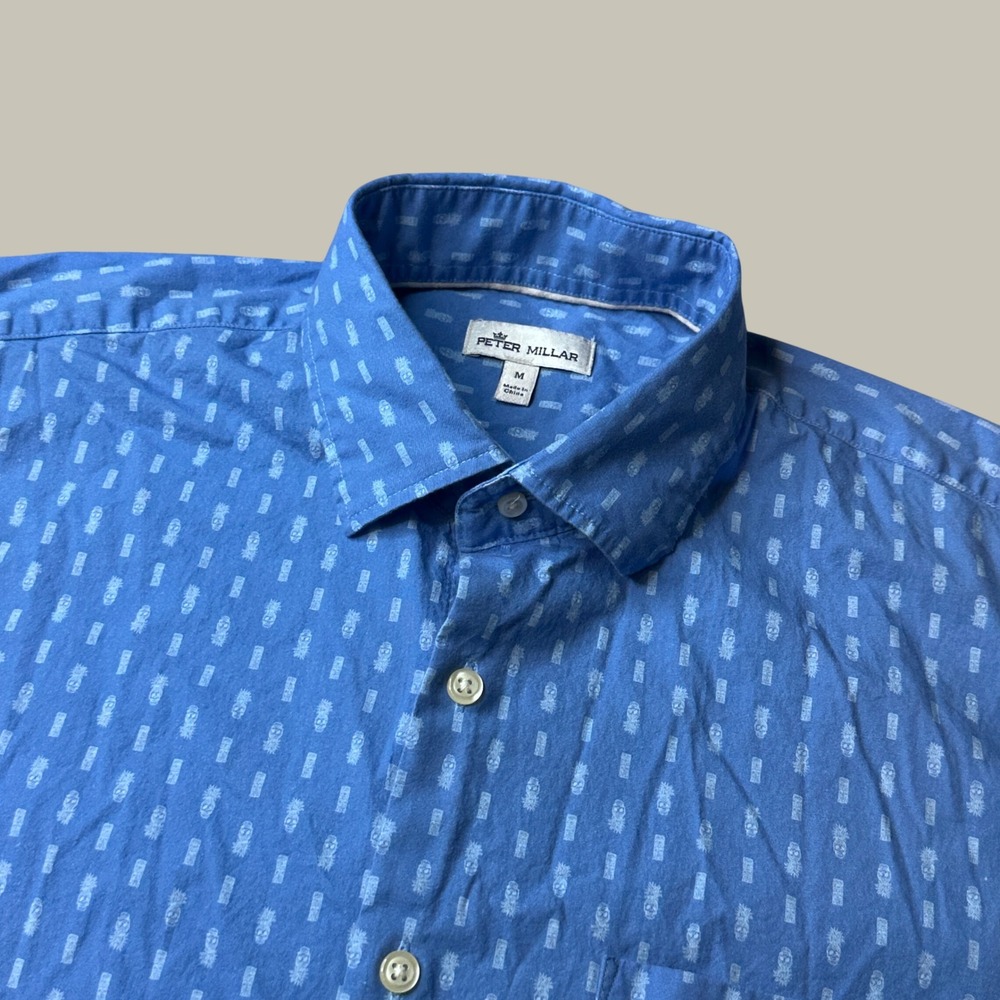 Peter Millar Shirt Mens M MF20W63CFS Blue Pineapple Tiki Stretch Button Down